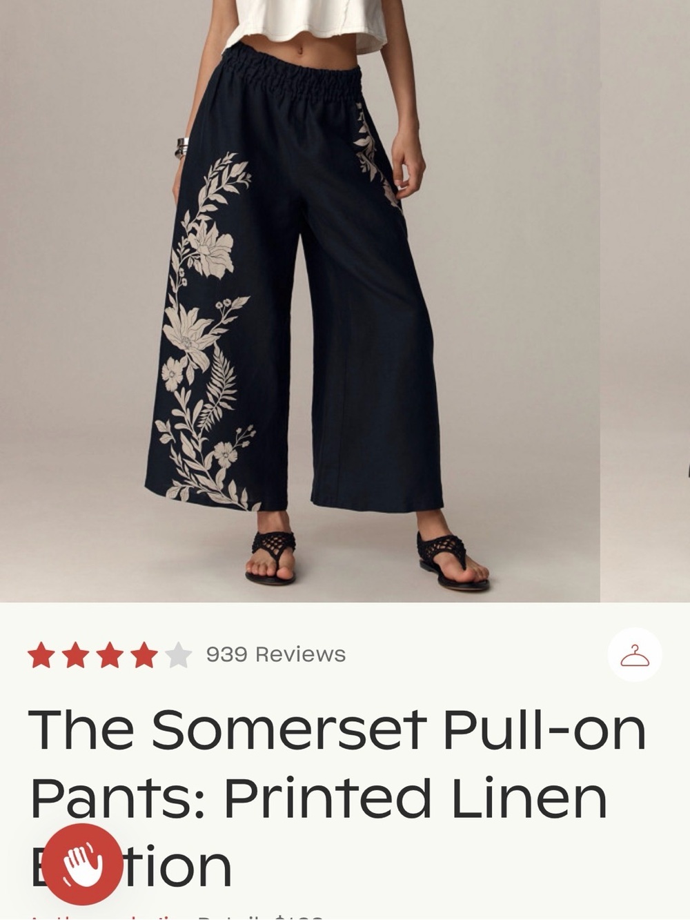 Anthropologie Black Wide-Leg Pants with Cream Floral Print